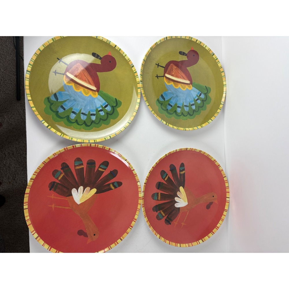 Pottery Barn Kids Thanksgiving Turkey Melamine Dinner Plates Set of 4 Red Green